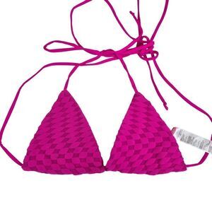 Good American Hot Pink Woven Triangle Bikini Top Womens Size 2 Swimwear